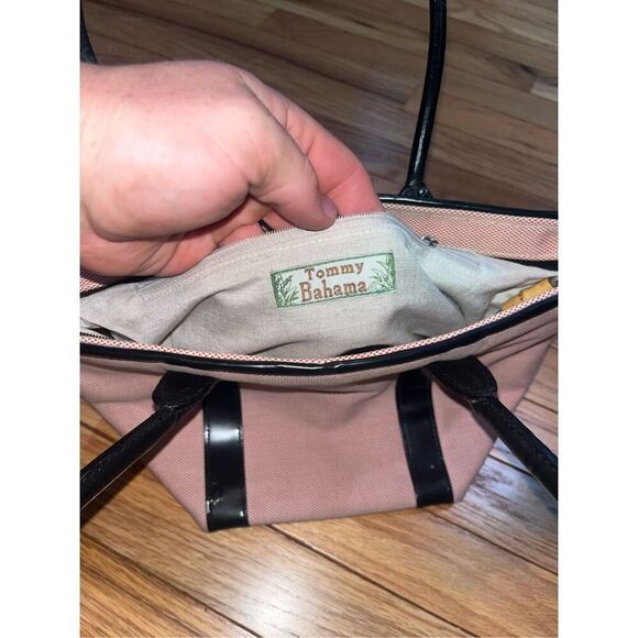 Vintage Tommy Bahama Small Shoulder Tote Bag Red Woven Zip Closure - Picture 4 of 6